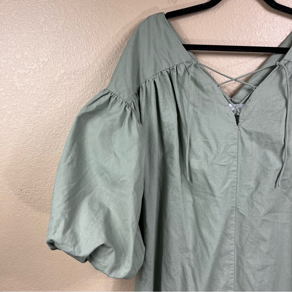 Anthro Oversized Mare Mare Puff Sleeve Tie Front Midi Dress NWOT - Picture 6 of 11